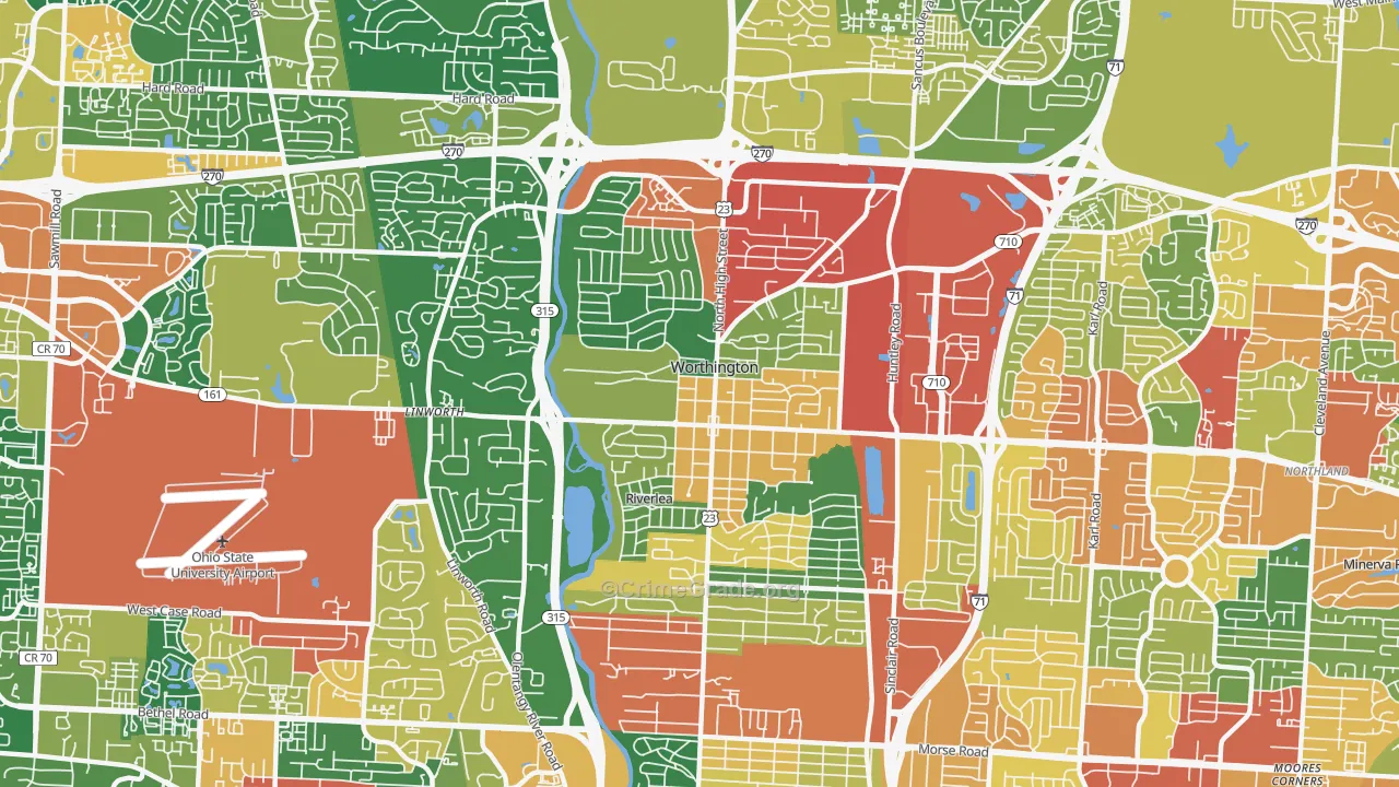 Worthington, OH Map of Theft Rates