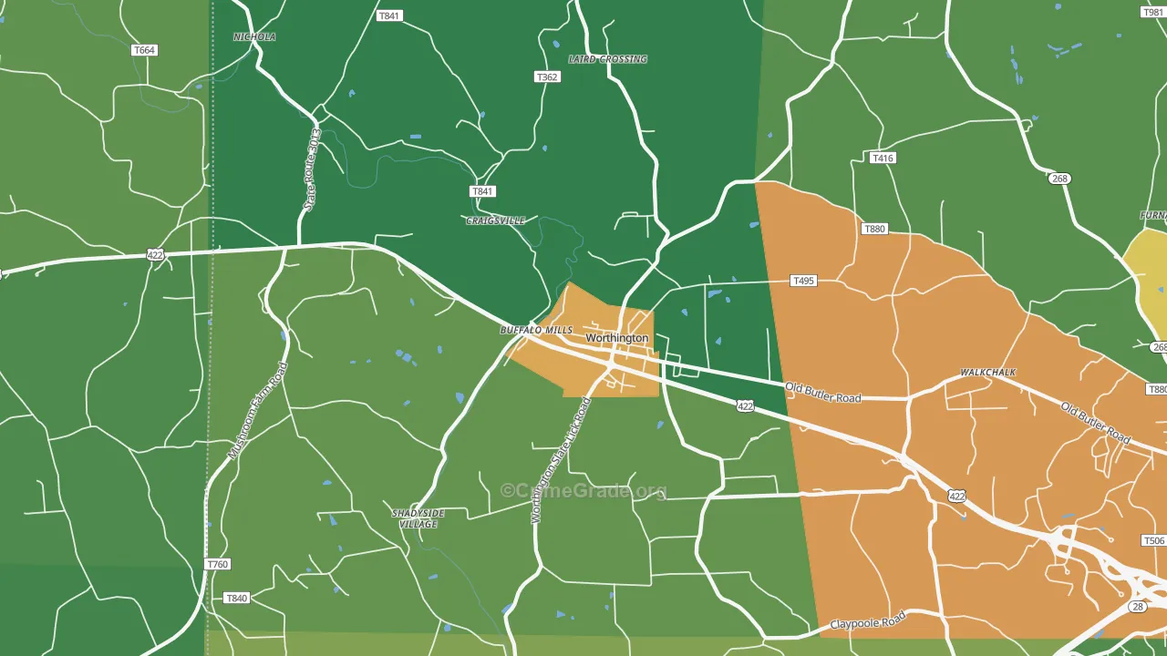 Worthington, PA Map of Theft Rates