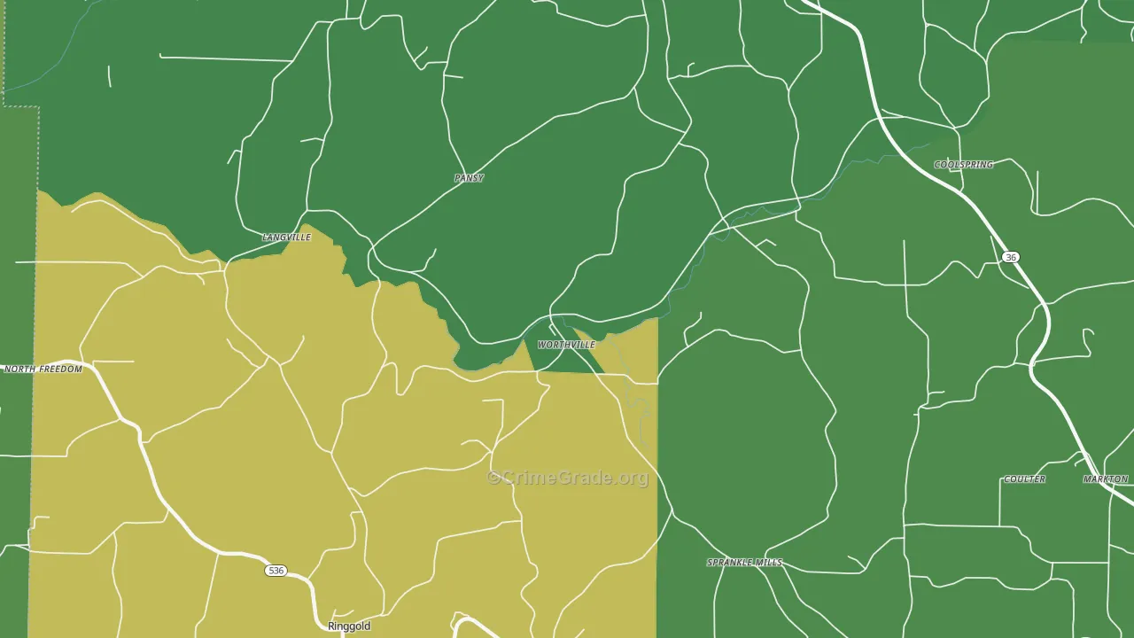 Worthville, PA Map of Theft Rates
