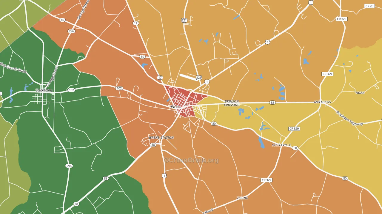 Wrens, GA Map of Theft Rates