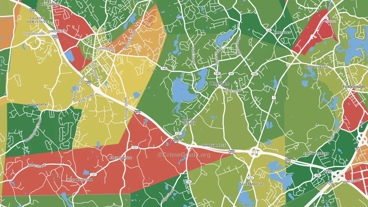 Wrentham, MA Map of Theft Rates