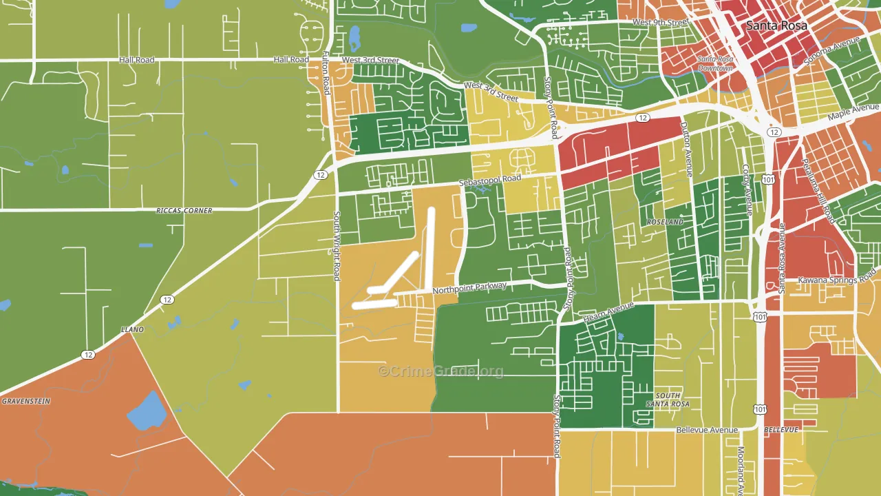 Wright Area, Santa Rosa, CA Map of Theft Rates
