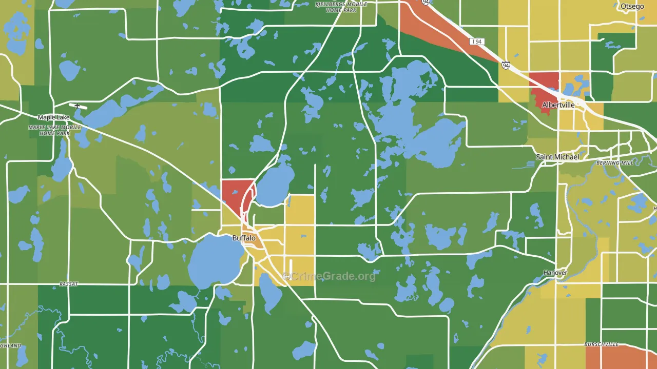 Wright County, MN Map of Theft Rates