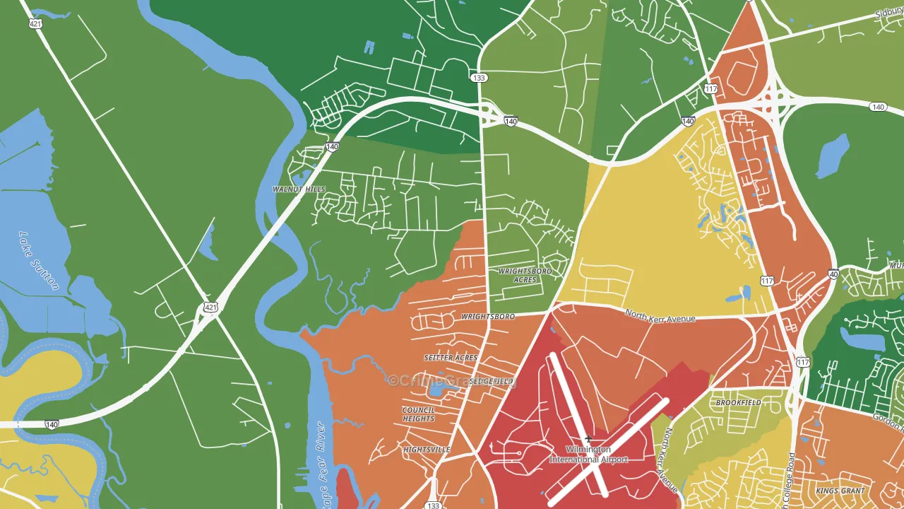 Wrightsboro, Wilmington, NC Map of Theft Rates