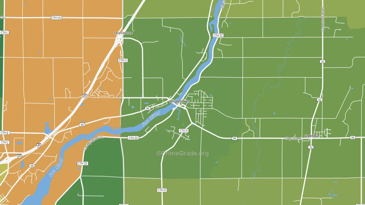 Wrightstown, WI Map of Theft Rates