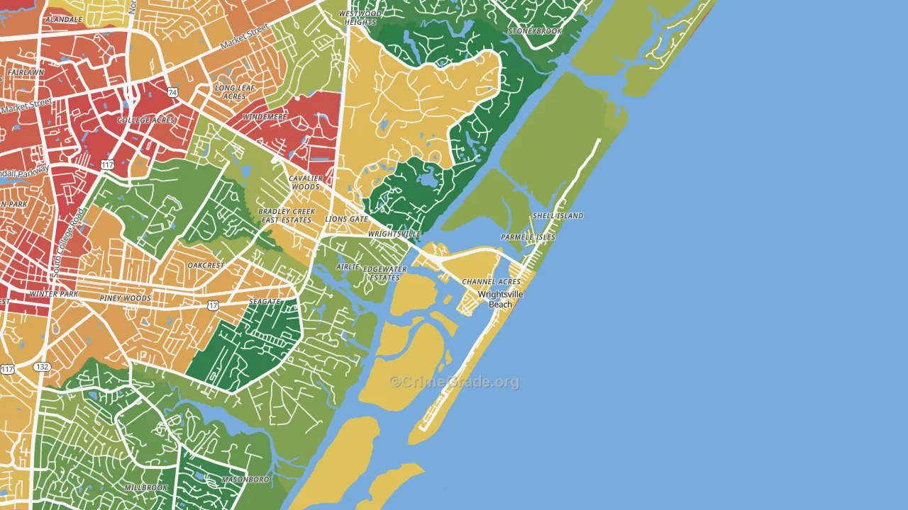 Wrightsville Beach, NC Map of Theft Rates