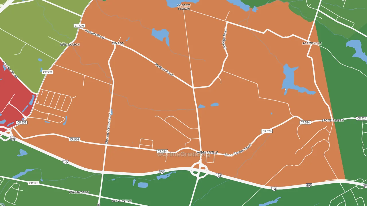 Wrightsville, NJ Map of Theft Rates
