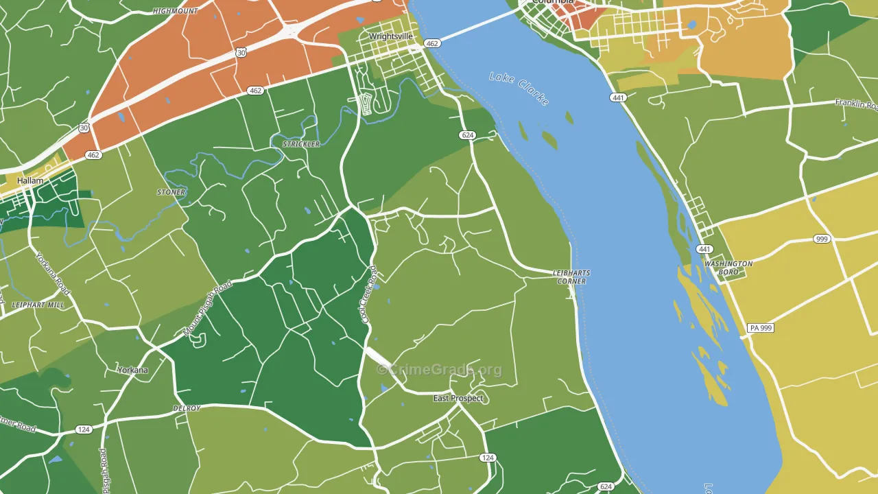 Wrightsville, PA Map of Theft Rates