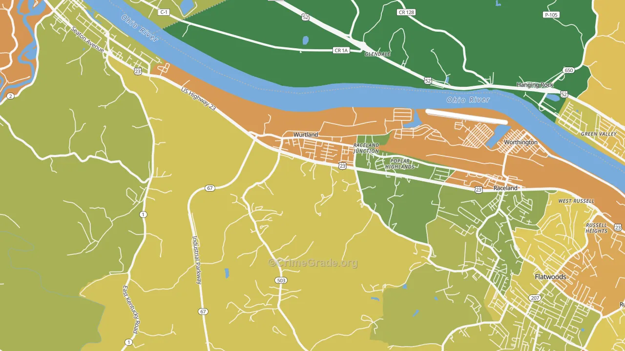 Wurtland, KY Map of Theft Rates