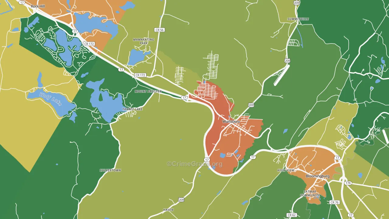 Wurtsboro, NY Map of Theft Rates