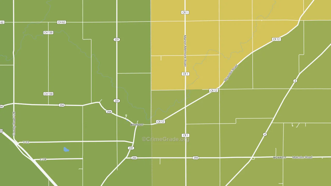 Wyandot, OH Map of Theft Rates