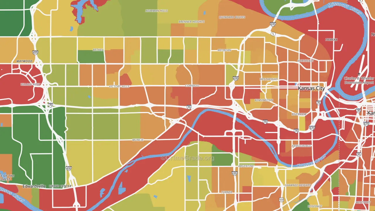 Wyandotte County, KS Map of Theft Rates