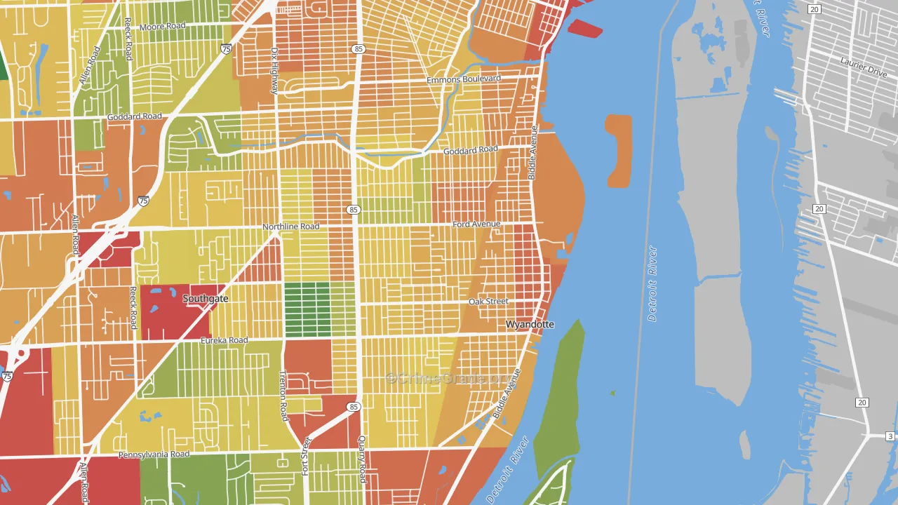 Wyandotte, MI Map of Theft Rates