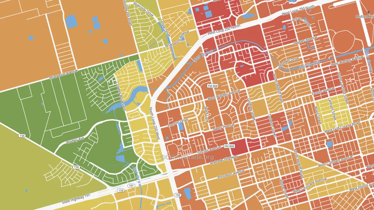 Wydewood Estates, Midland, TX Map of Theft Rates