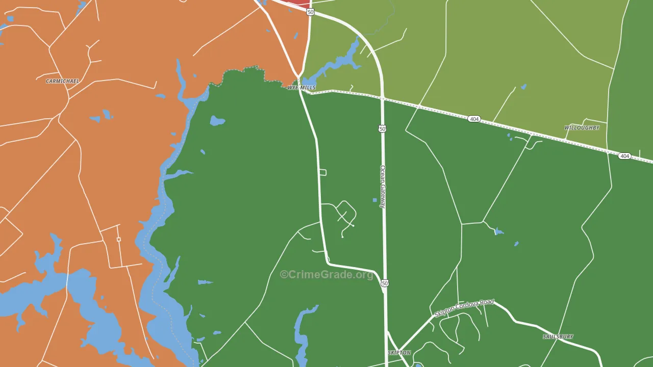 Wye Mills, MD Map of Theft Rates