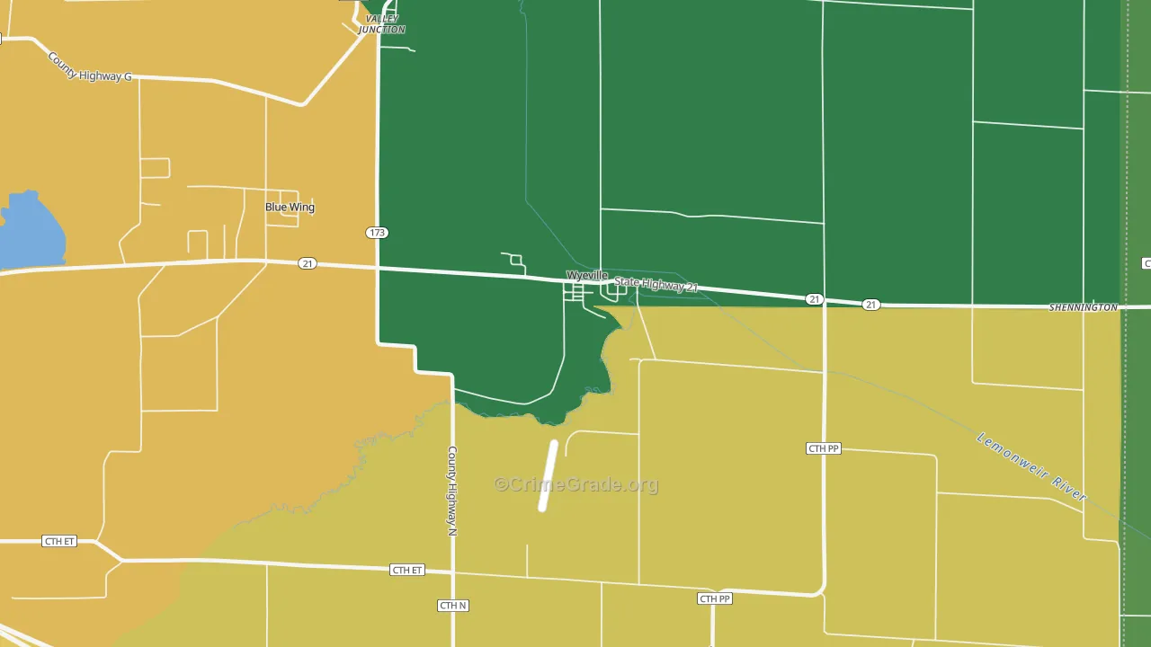 Wyeville, WI Map of Theft Rates