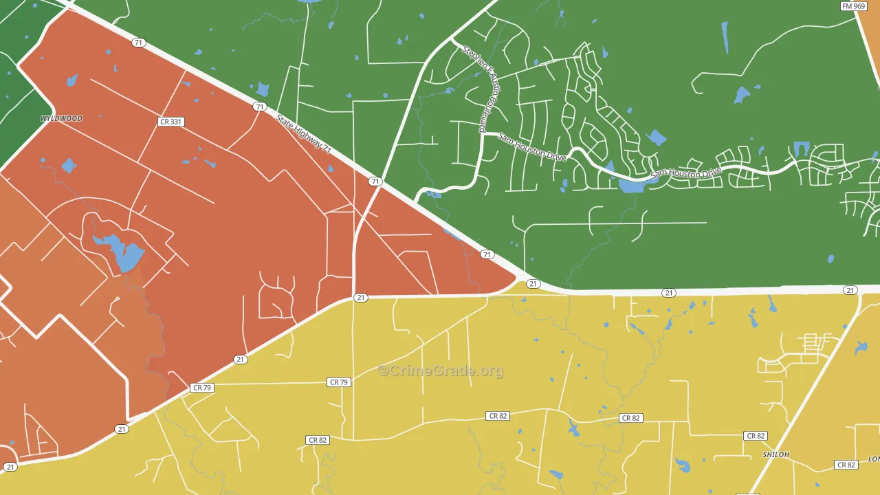Wyldwood, TX Map of Theft Rates