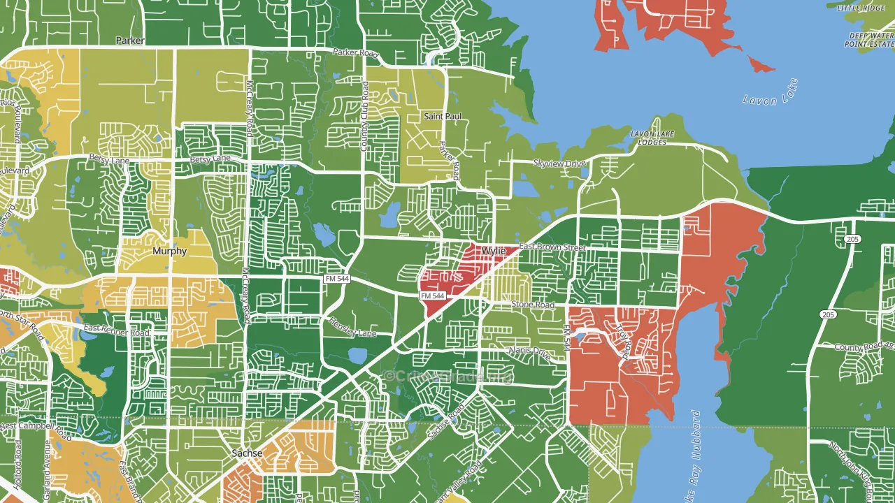 Wylie, TX Map of Theft Rates