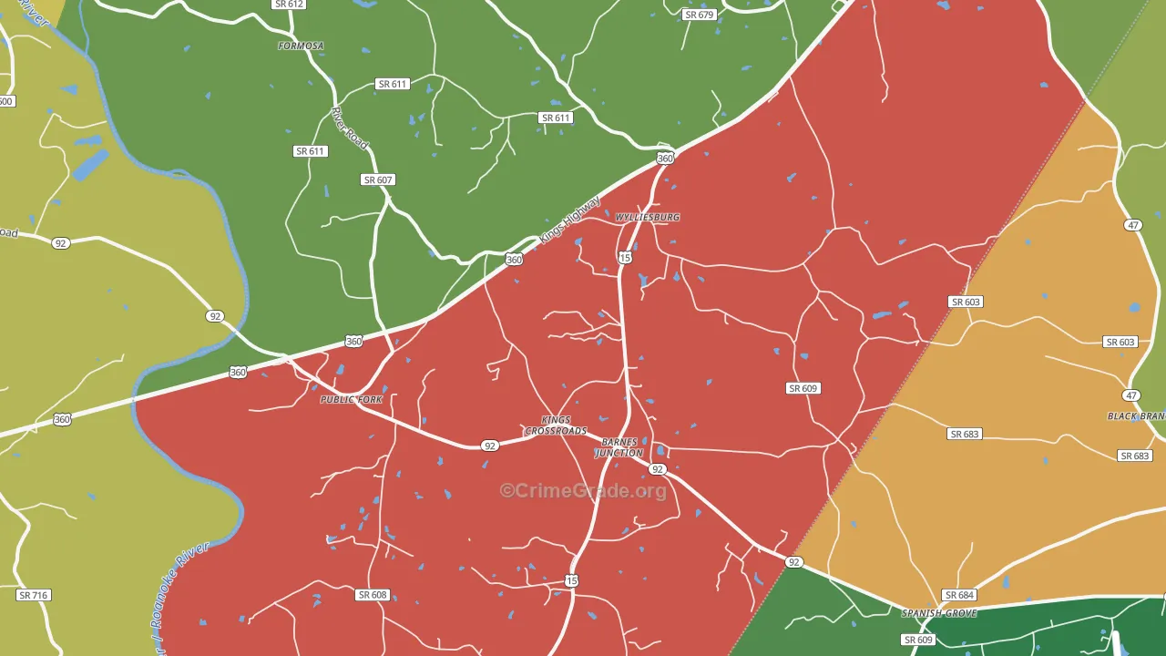 Wylliesburg, VA Map of Theft Rates