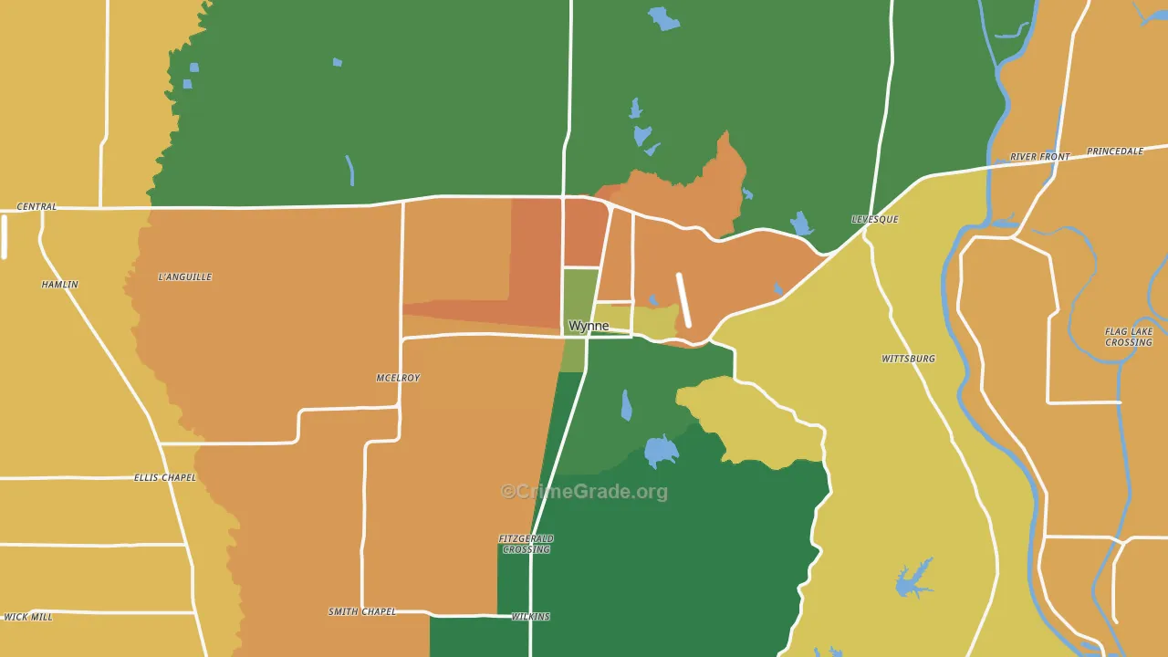Wynne, AR Map of Theft Rates