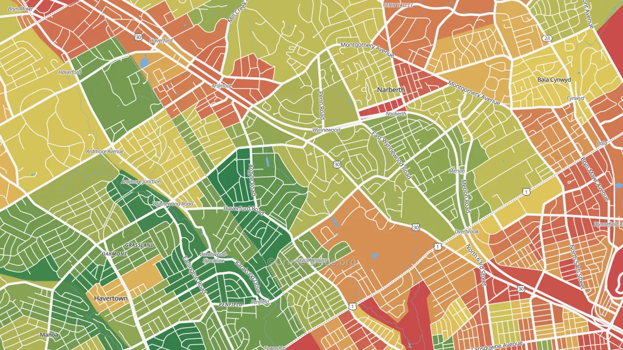 Wynnewood, PA Map of Theft Rates