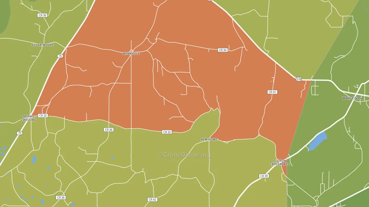 Wynnville, AL Map of Theft Rates