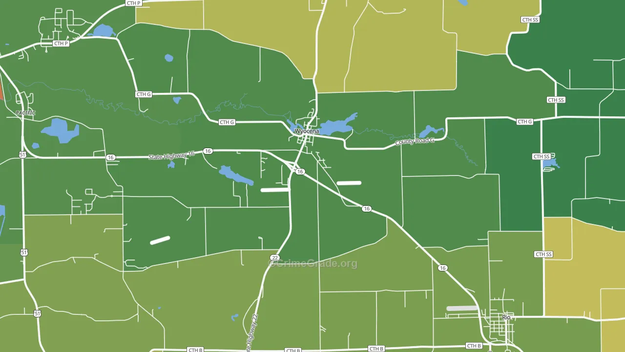 Wyocena, WI Map of Theft Rates