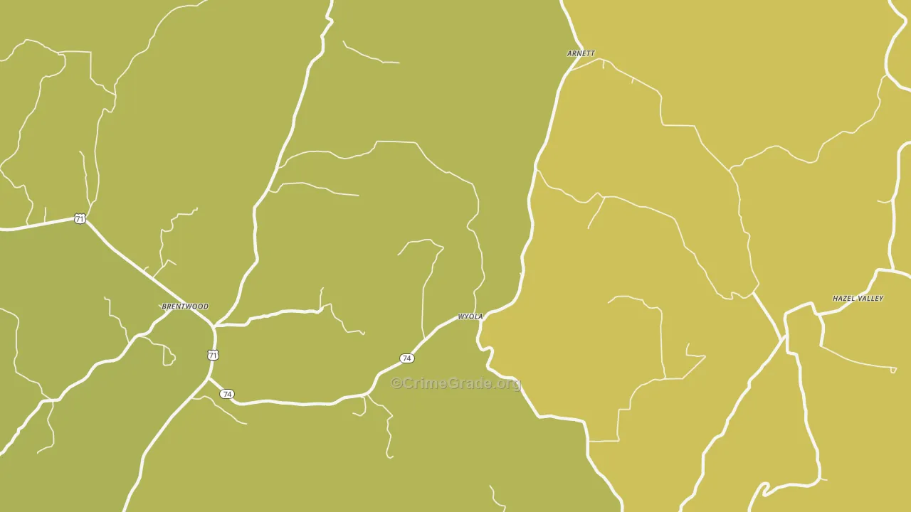 Wyola, AR Map of Theft Rates