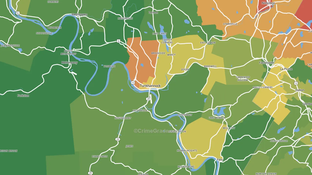 Wyoming County, PA Map of Theft Rates