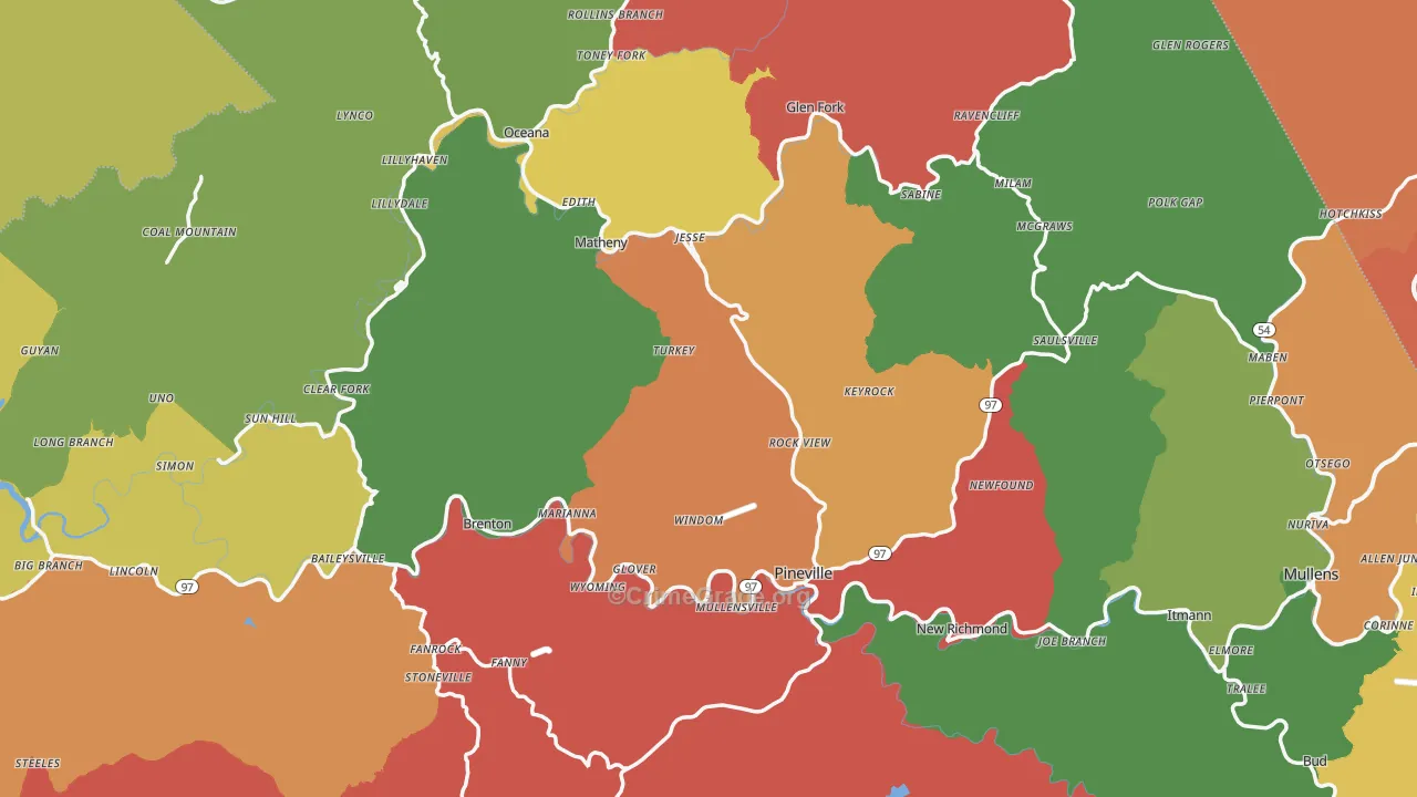 Wyoming County, WV Map of Theft Rates