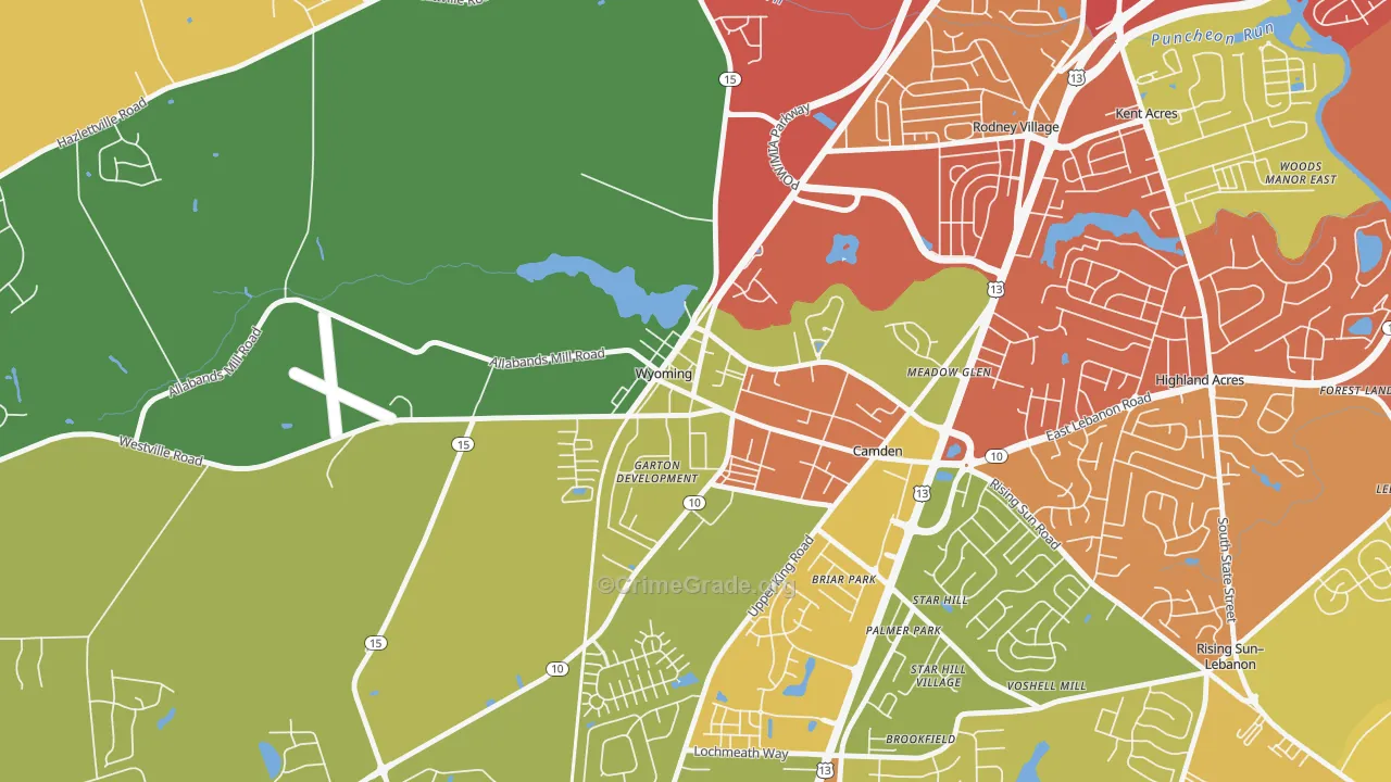 Wyoming, DE Map of Theft Rates