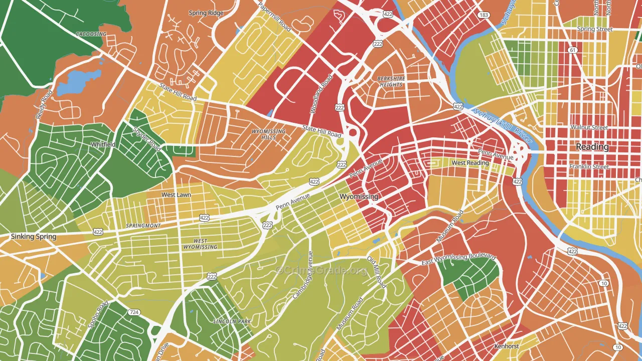 Wyomissing, PA Map of Theft Rates