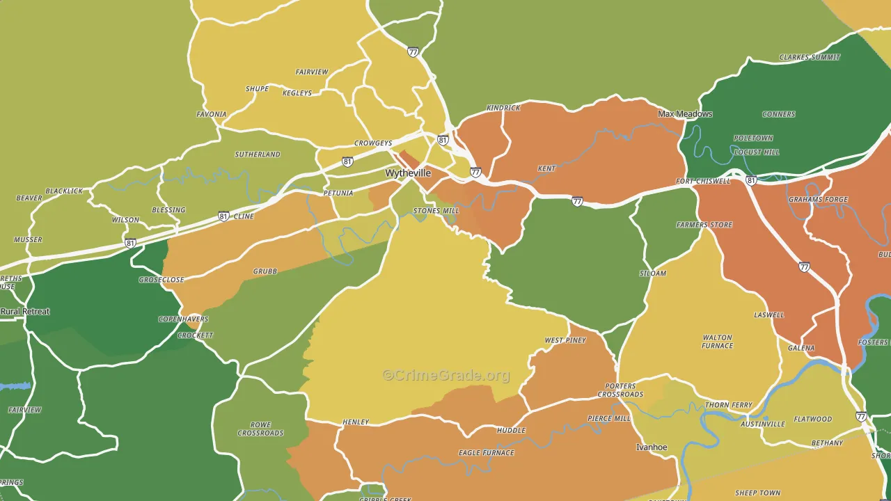 Wythe County, VA Map of Theft Rates