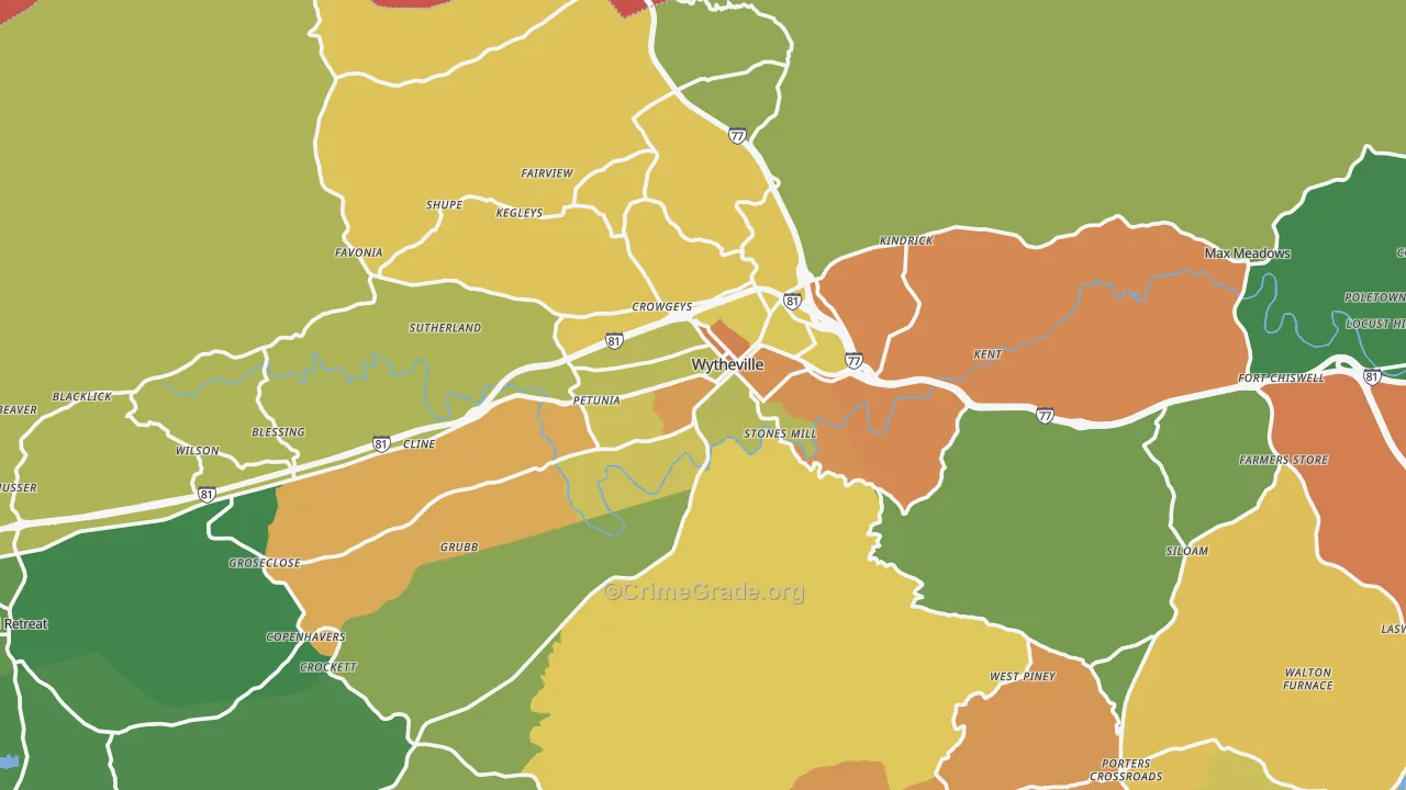 Wytheville, VA Map of Theft Rates