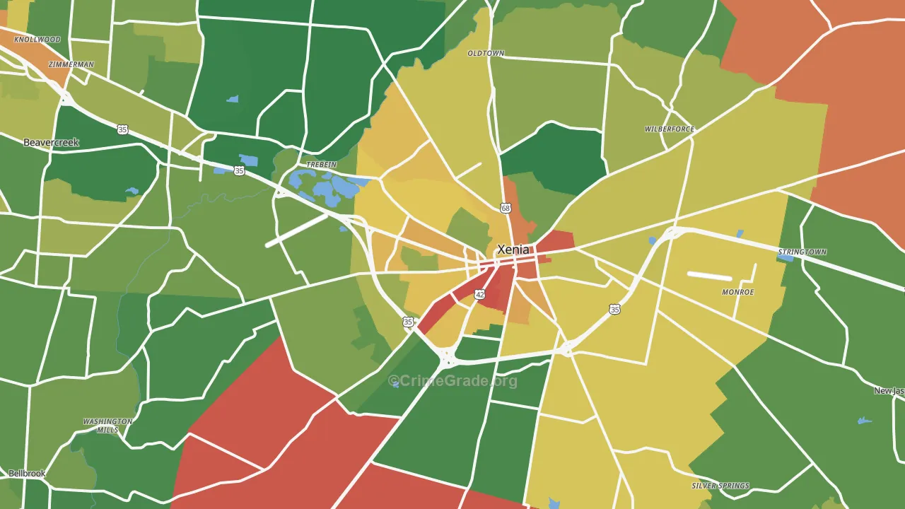 Xenia, OH Map of Theft Rates