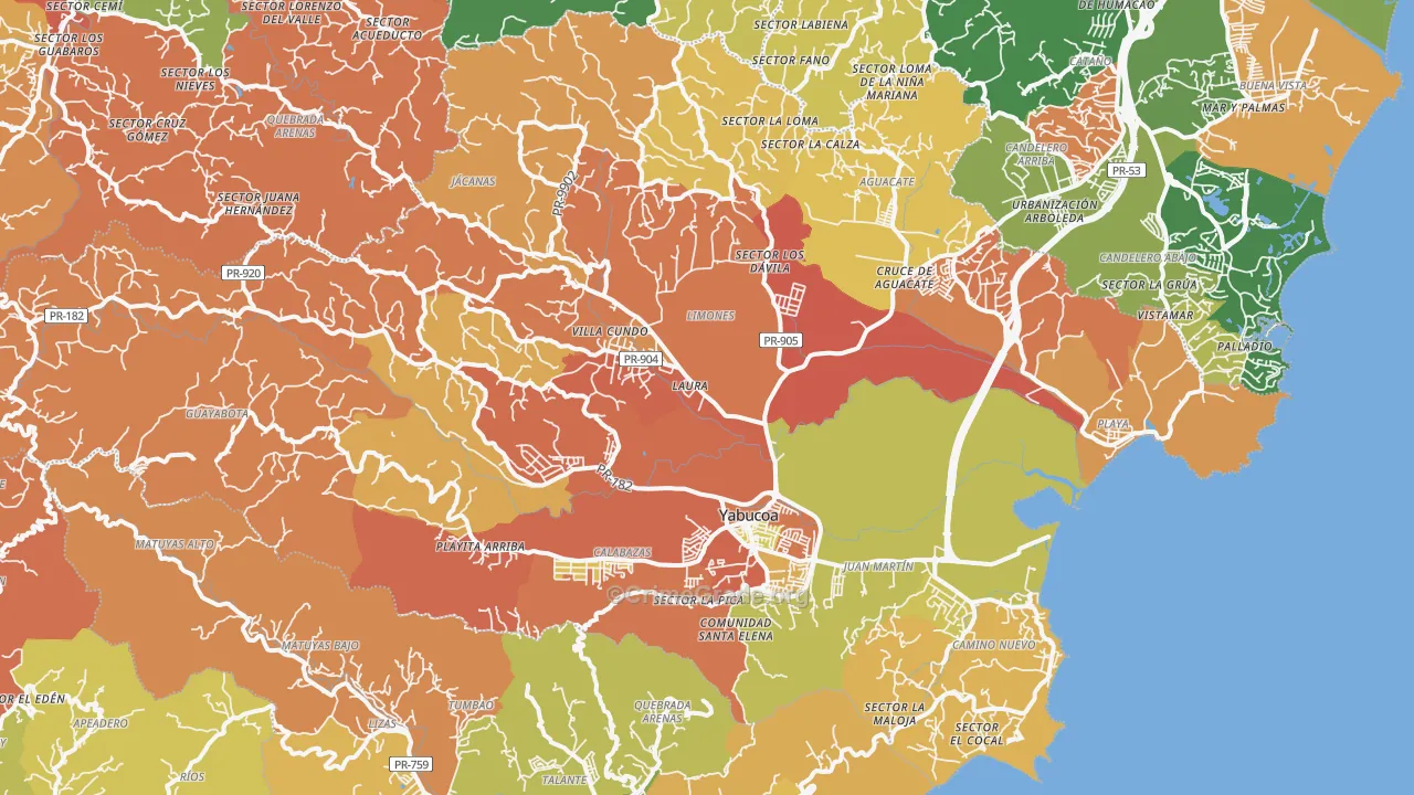 Yabucoa Municipio, PR Map of Theft Rates