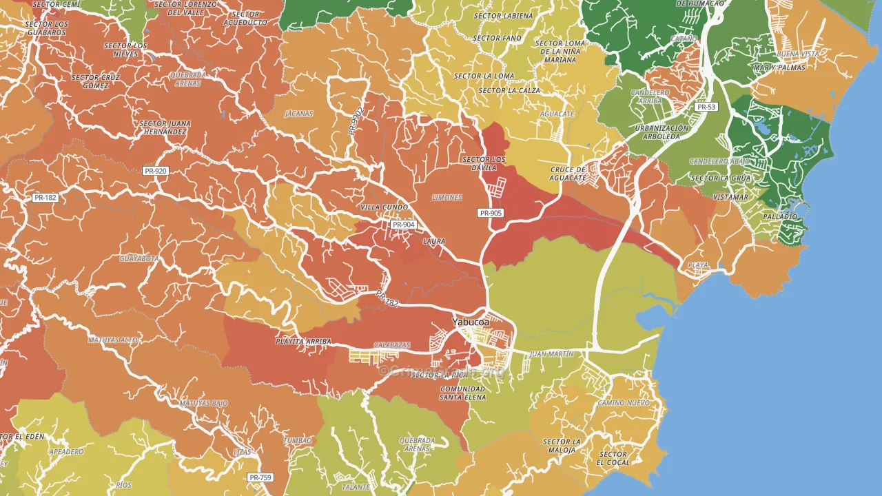 Yabucoa, PR Map of Theft Rates