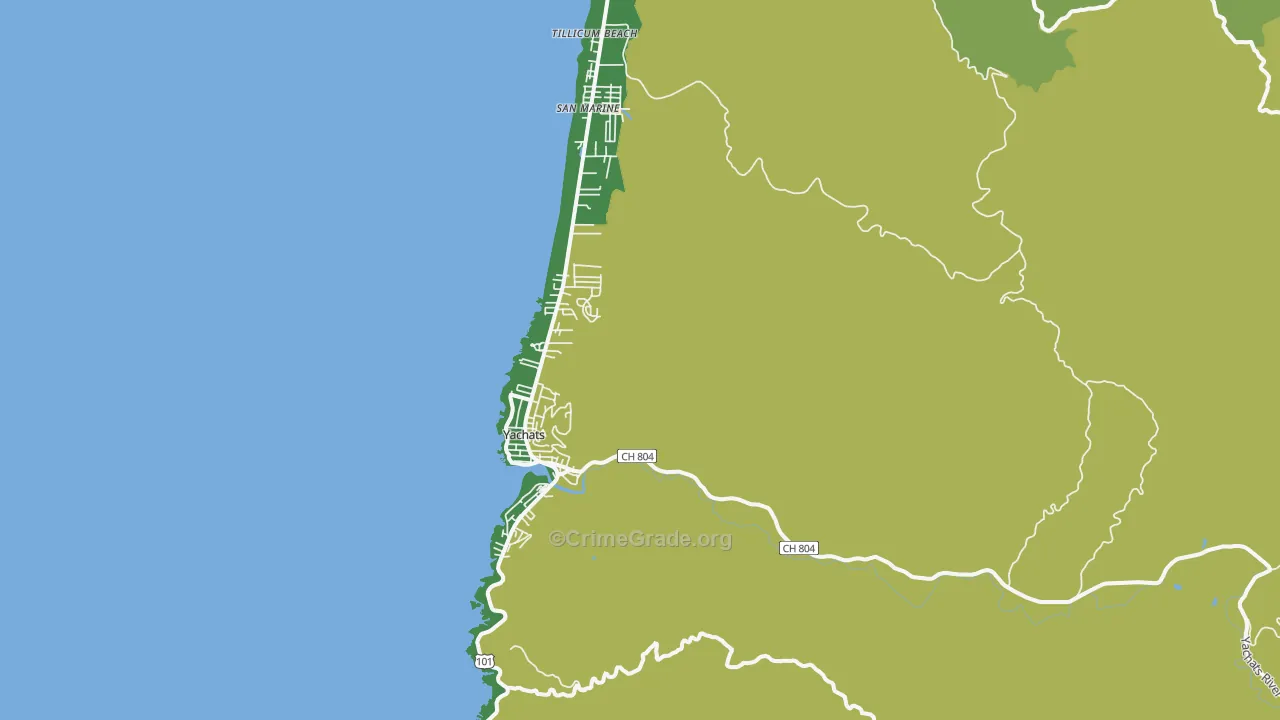 Yachats, OR Map of Theft Rates