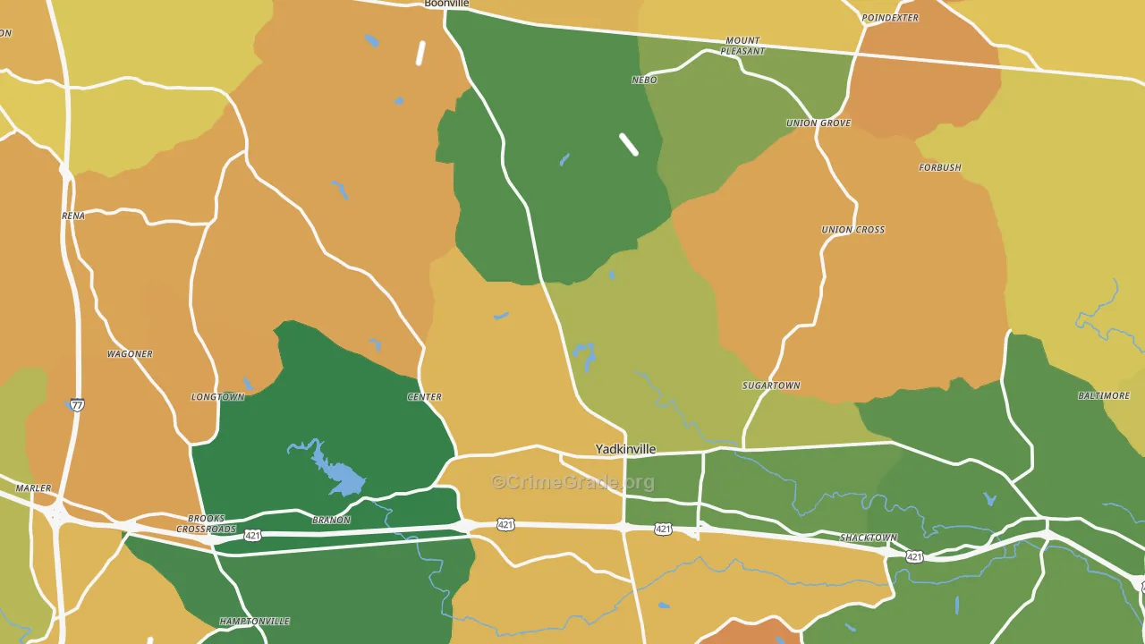 Yadkin County, NC Map of Theft Rates