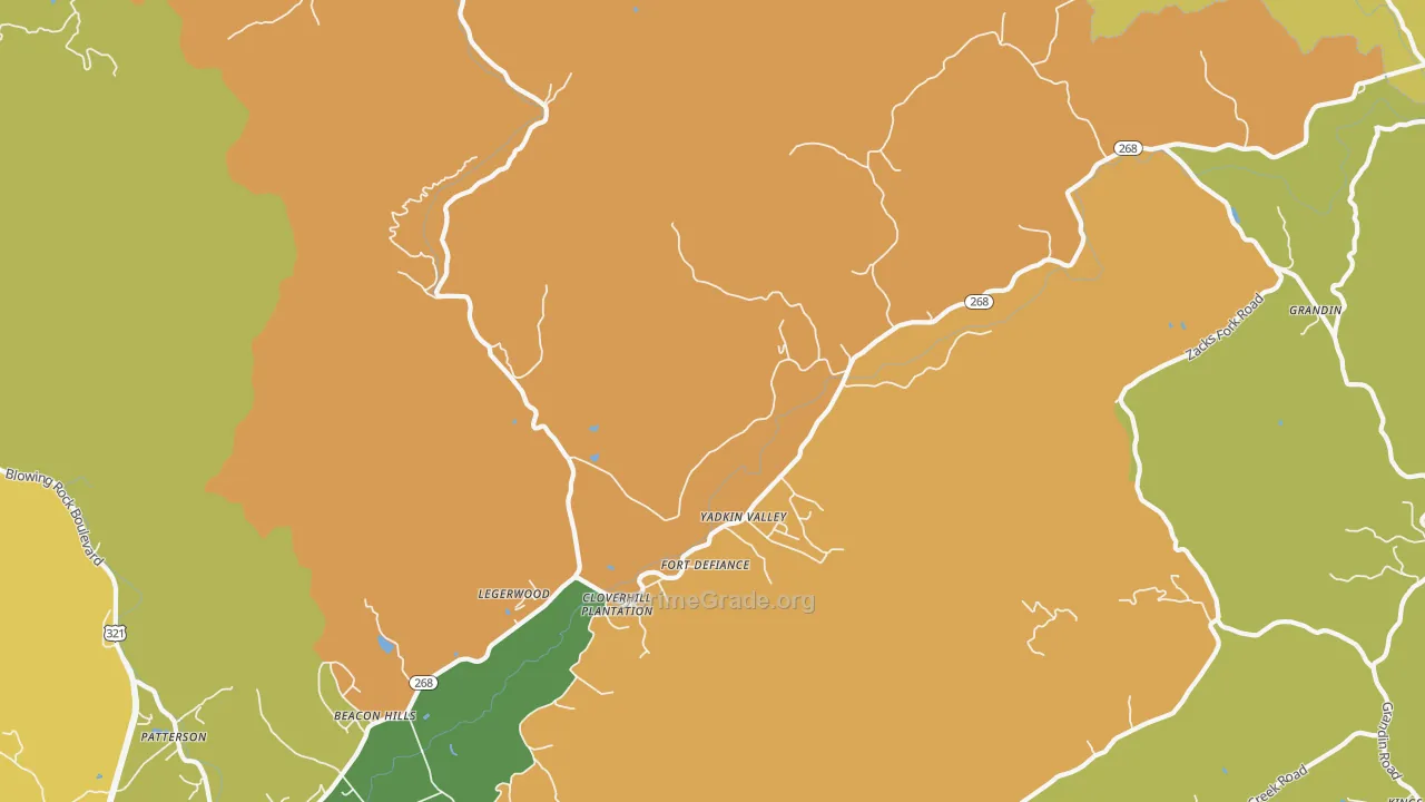 Yadkin Valley, NC Map of Theft Rates