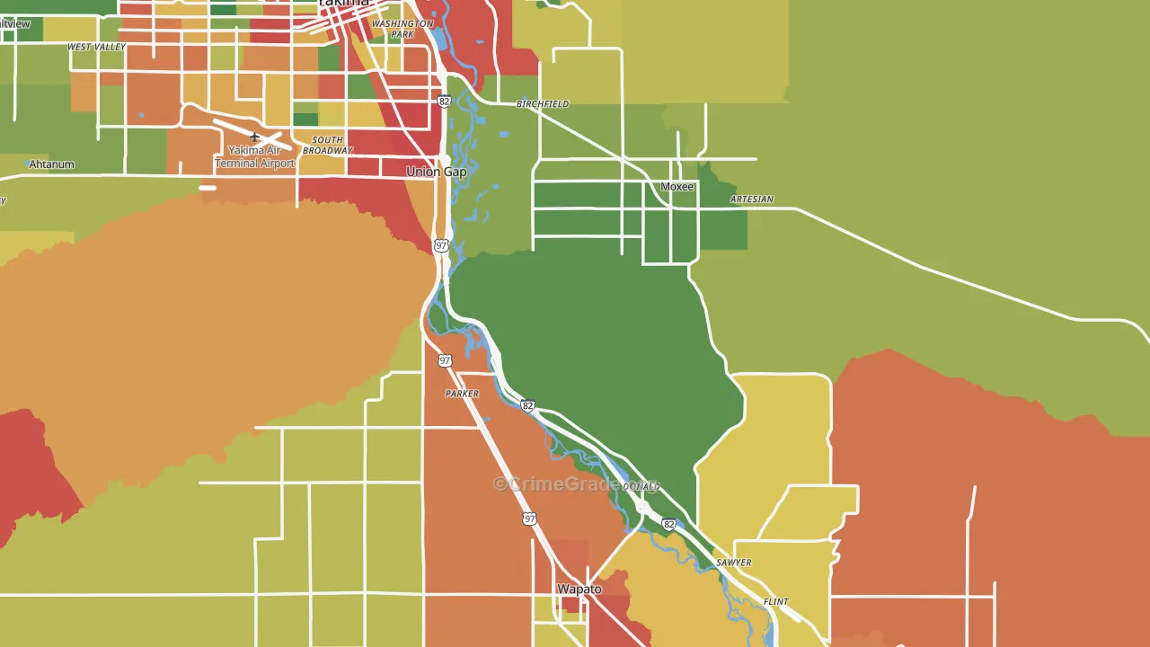 Yakima County, WA Map of Theft Rates