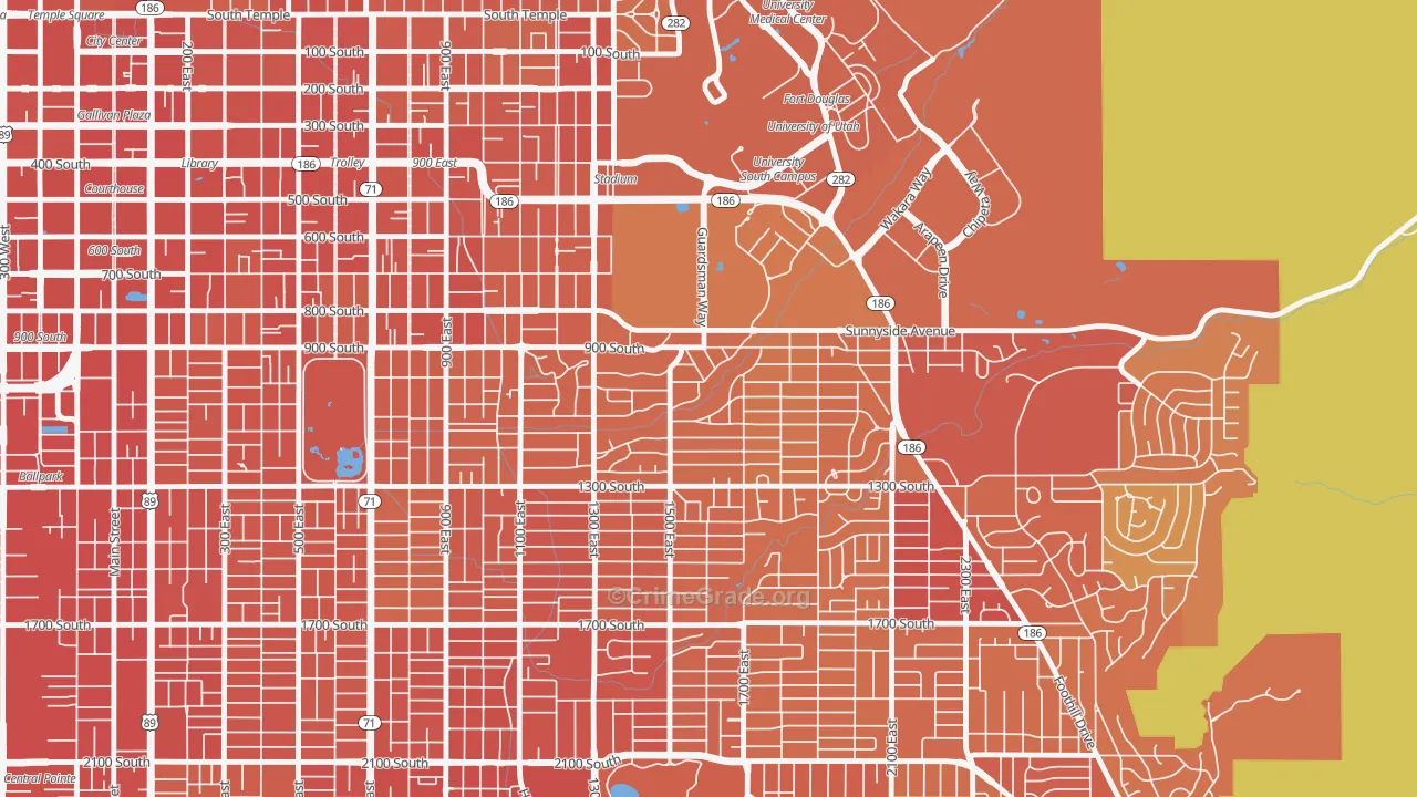 Yalecrest, Salt Lake City, UT Map of Theft Rates