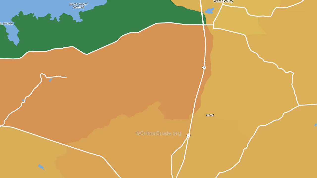Yalobusha County, MS Map of Theft Rates