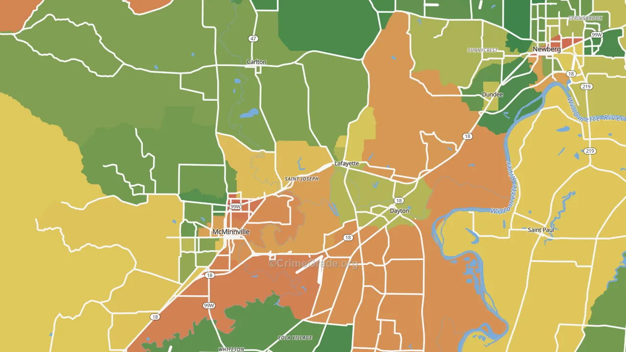 Yamhill County, OR Map of Theft Rates