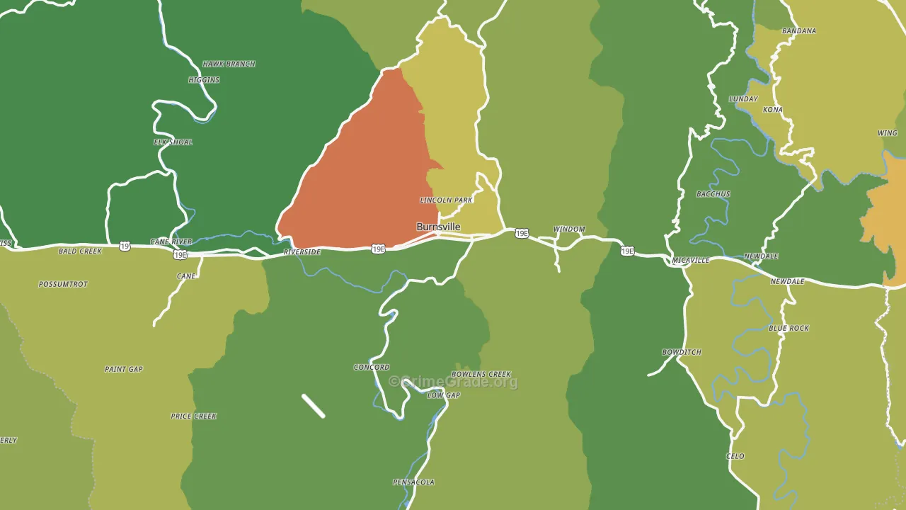 Yancey County, NC Map of Theft Rates