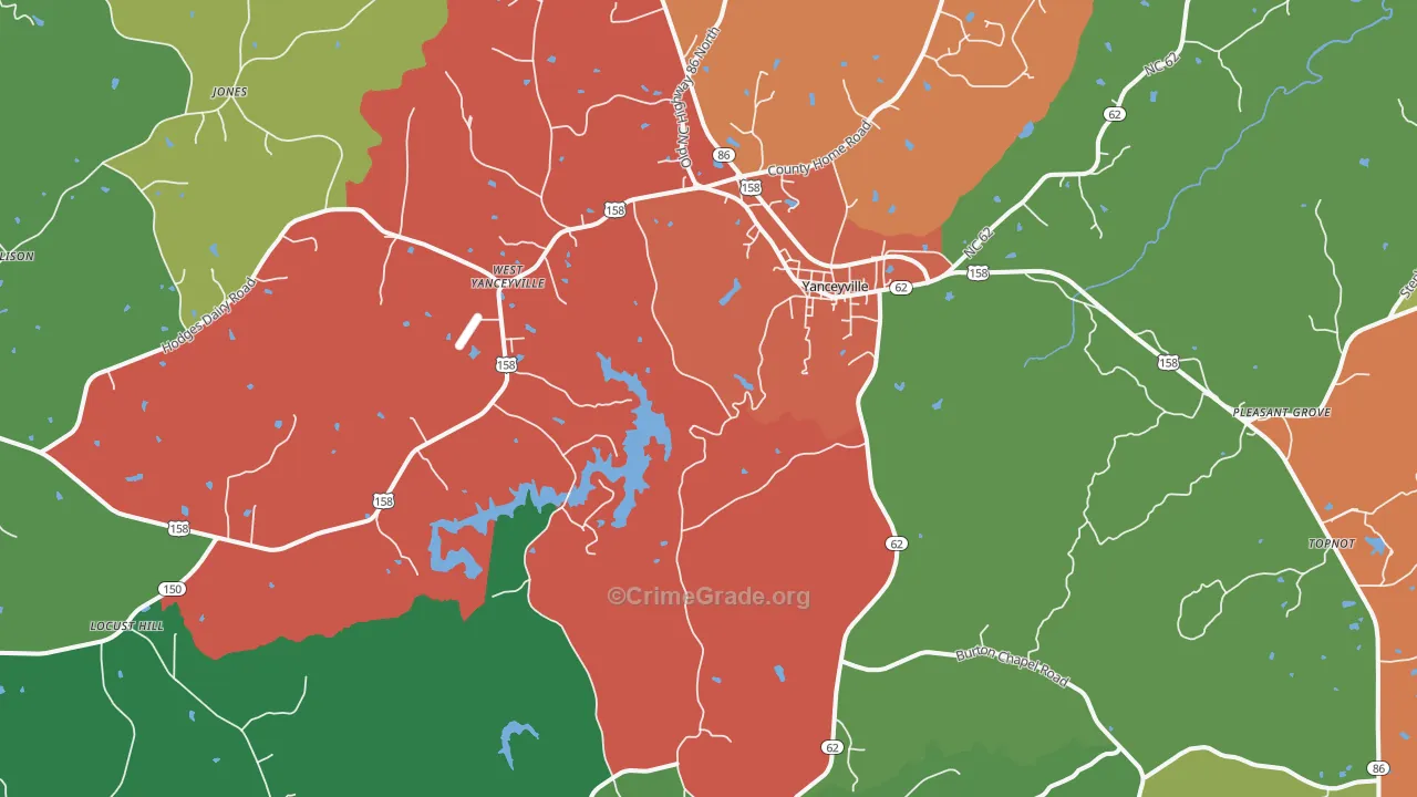 Yanceyville, NC Map of Theft Rates