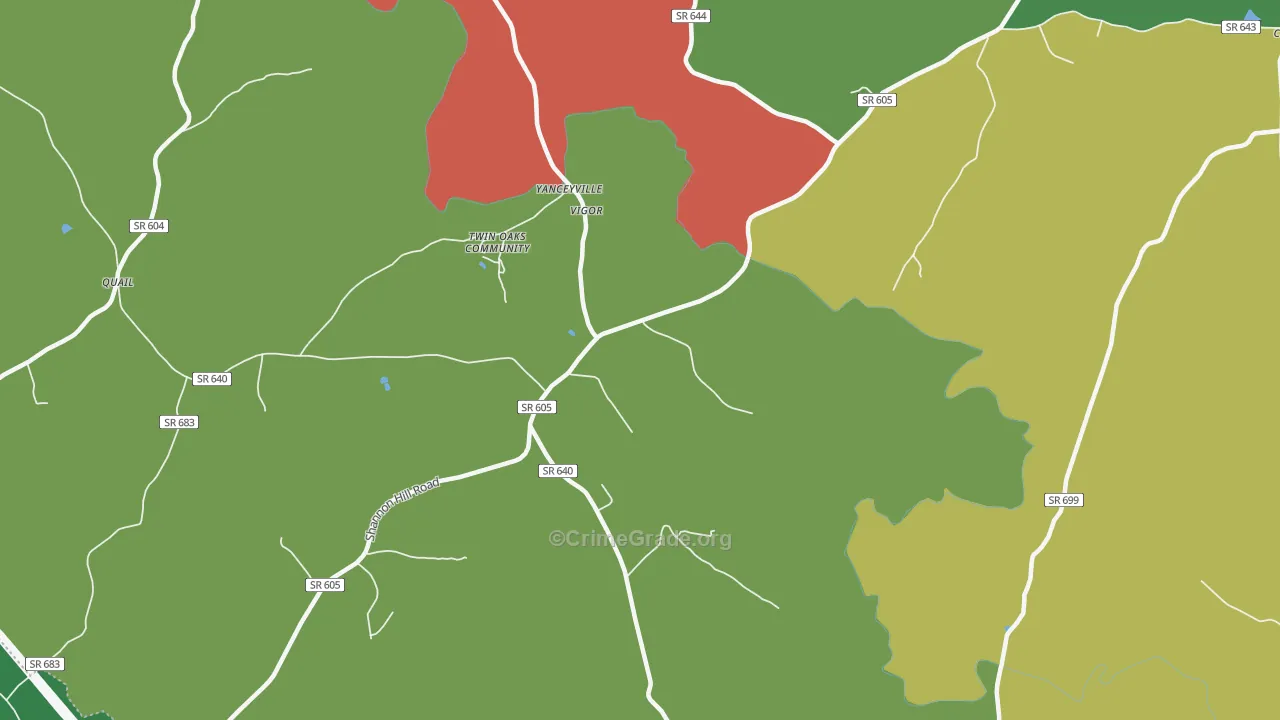 Yanceyville, VA Map of Theft Rates