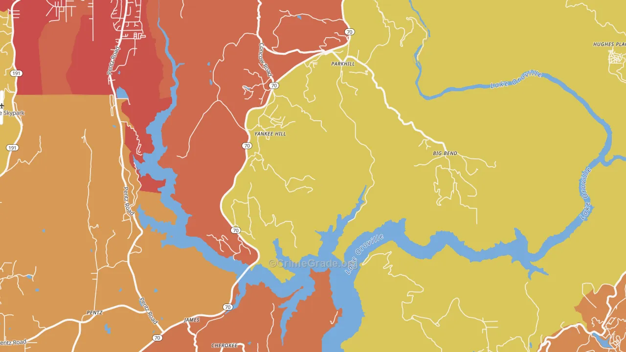 Yankee Hill, CA Map of Theft Rates