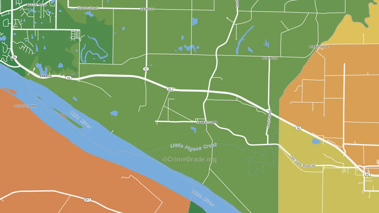 Yankeetown, IN Map of Theft Rates