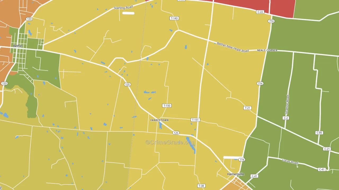 Yankeetown, OH Map of Theft Rates